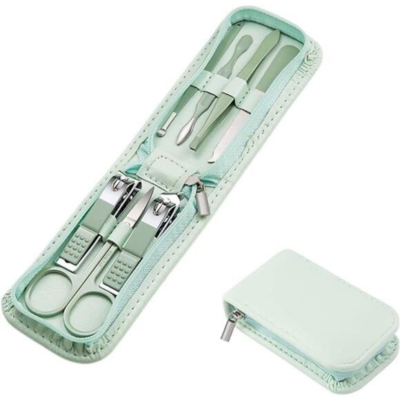 Travel Manicure Set 7 Piece Nail Clippers Pedicure Kit Stainless Steel Grooming - Picture 1 of 8
